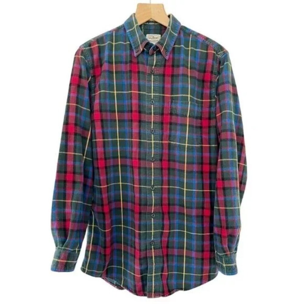 L.L. Bean "Bean of Freeport" Scotch Plaid Flannel Shirt, M Tall, Slightly Fitted